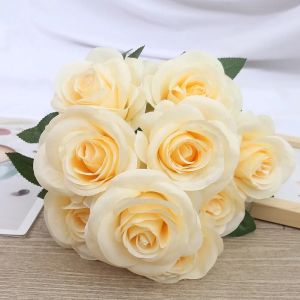 Bouquet De Roses Artificielles &Agrave; 9 T&ecirc;tes,En Soie,Pour Mari&eacute;e,Accessoires De D&eacute;coration De Mariage Pour La Maison,Arrangement De Plantes En Vase.A03. - Neuf