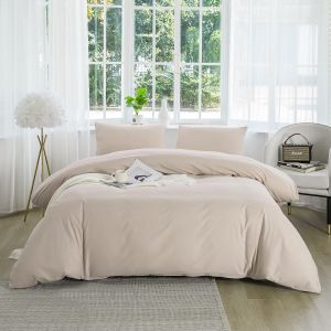 Parure De Lit 4 Pi&egrave;ces Housse De Couette 220x240cm + Drap Housse 180x200cm Avec 2 Taies D'oreillers 65x65cm Beige Pour 2 Personnes Parure 100 Fils/Cm&sup2; En Microfibre - Neuf
