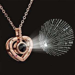 Collier De Projection 100 Langues,Pendentif Je T'aime,Pour Amant,Petite Amie,Couple Créatif,Bijoux Romantiques,Cadeaux,2022-45cm-Rose Gold-01 - Neuf