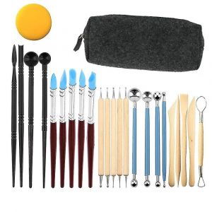 Ensemble De 24 Outils Pour P&acirc;te Polym&egrave;re : Stylets &Agrave; Bille, Outils &Agrave; Pointiller, Outils De Sculpture En Bois, Avec Coffret De Rangement. - Neuf