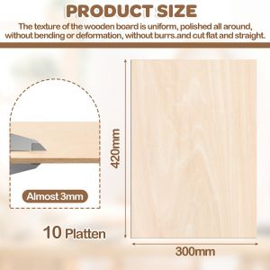 Panneau de Contreplaqu&eacute; en Bois de h&ecirc;tre - Creative Deco - A3 - 420 x 300 x 3 mm- Artisanal - 8x - Neuf