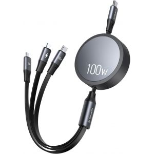 THEF-Câble USB C Multi Embout[100W/1.1M],Cable Retractable 3 en 1 Charge Rapide PD3.0+Transfert de Données(Type C),Type C/Phone/Micro pour ChroBook,Galaxy S24 S23,Huawei,Pd Air,Phone 15 14 13 - Neuf