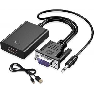 KALANKA-Adaptateur VGA vers HDMI, 1080P HD Convertisseur VGA Mâle vers HDMI Femelle Câble en Charge avec câble Audio 3,5 mm et câble d'alimentation USB pour PC et Laptop à HDTV - Neuf