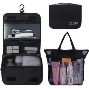 MAA-Trousse de toilette de voyage portable à suspendre pour homme et femme, 1 trousse de toilette + 1 sac fourre-tout en maille, plusieurs couleurs, Noir , Noir, Trousse de toilette - Neuf