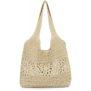 RFCBC-Sac Cabas en Raphia Tressé Femme été Grand Léger Boho Sac de Plage Tressé Léger Sac Fourre-Tout Paille Tissé pour Vacances(Beige) - Neuf