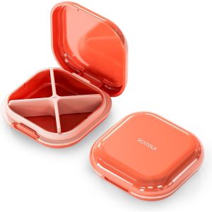 Tianyi-Pilulier Quotidien 4 Compartiments, Pilulier De Voyage Portable, Mini Pilulier Pour Poche De Sac À Main, Organisateur De Médicaments De Voyage Compact Pour Vitamines, Suppléments (Rose) - Neuf