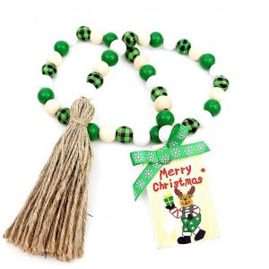 No&euml;l &Agrave; Carreaux Guirlande De Perles En Bois Rustique Avec Des Glands Arbre De No&euml;l De Tag Pendentif De Perles Couronne De Vacances Suspendus Ornement De Niveau Bac D&eacute;coration - Neuf