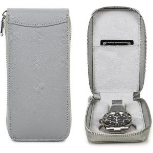 Kal-Étui De Voyage Pour Montre 1 Boîte De Rangement Pour Montres Cuir Saffiano Organisateur De Montre Portable À Fermeture Éclair (Gris) - Neuf