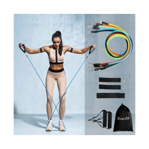 Ensemble De 11 Bandes De Résistance Pour Yoga, Pilates Et Abdominaux - Tubes De Fitness Polyvalents Avec Poignées, Anneaux Pour Les Pieds Et Sac De Voyage Pour Les Entraînements À Domicile - Neuf