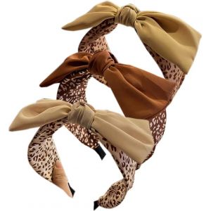 (L&eacute;opard) Lot De 3 Bandeaux &Eacute;lastiques Pour Cheveux Pour Femmes, Style Boh&egrave;me, Tendance, Joli Noeud Papillon, Larges Bandeaux Pour Cheveux Alice, Pour Femmes Et Filles Au Royaume-Uni - Neuf