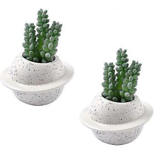 Lot de 2 pots de fleurs en céramique - Pour succulentes - Créatif - Mini Planet - Pot de fleurs décoratif pour l'intérieur ou le balcon - Blanc - Neuf