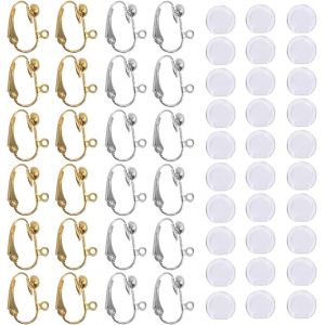 Kalhx-24 Pcs Convertisseur De Boucle D'oreille Clip-On&30 Coussinets De Boucle D'oreille En Silicone 12 Paires Argent&plaqué Or Bricolage Boucle D'oreille Fabrication De Bijoux - Neuf