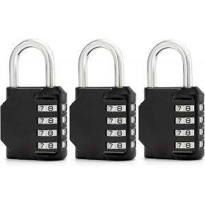 Lot De 3 Cadenas À Combinaison À 4 Chiffres Pour L'école, La Gym, Le Garage, Le Portail, Le Cabinet De Hachage, Le Stockage (3, Noir) - Neuf