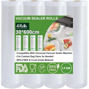 Sac sous Vide Alimentaire, 4 Rouleaux 30 x 600 cm Film Sous Vide Alimentaire, Approuv&eacute; par la FDA, LFGB, Sac Congelation Sous Vide, Compatible Avec la Scelleuse Sous Vide - Neuf