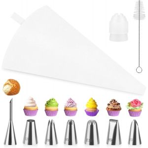 Lot De 11 Poches À Douille En Coton De Qualité Supérieure (35 Cm) Avec Sac Pour Lave-Vaisselle,Douilles En Acier Inoxydable Pour Décoration De Gâteaux,Adaptateur Et Boîte Cadeau - Neuf