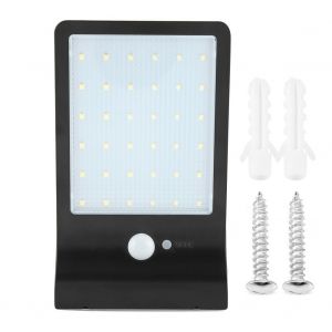 HJLIAN Applique murale LED solaire etanche avec detecteur de mouvement (noir, blanc pur, sans support) - Neuf