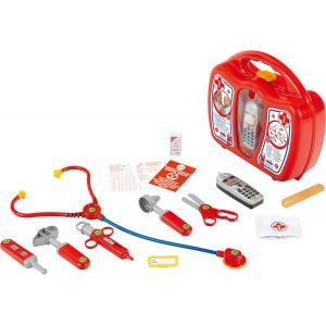 ERYI-4350 Mallette Docteur Avec Téléphone Portable Électronique - Nombreux Accessoires : Stéthoscope, Seringue, Thermomètre, Etc. - Dimensions : 28 X 8,5 X 25 Cm - Pour Les Enfants Dès 3 Ans - Neuf
