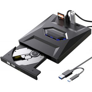 KALANKA-Multifonctionnel USB3.0 & Type-C Graveur CD/DVD: Lecteur DVD Externe 5-en-1, Transmission De Données Haute Vitesse, Pour PC Portable Windows 11/10 Mac MacBook Linux (Noir) - Neuf