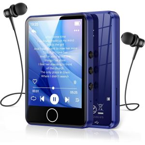 MOUN-64Go Mp3 Bluetooth 5.3,Baladeur Numérique 2.8"" Tactile Lecteur Musique Hifi Avec Haut-Parleur/Radio Fm/Enregistreur,Externe Jusqu'À 128Go,Incluse Protection En Silicone Et Écouteurs,Bleu - Neuf