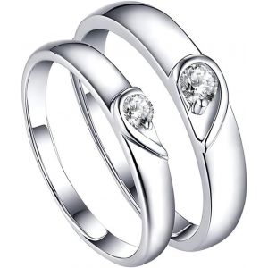 Kahfl-Couple Bague,Bagues En Argent Avec Bagues Couple Zircons,Bagues De Fiançailles En Argent Sterling 925 Pour Couple,Réglable Bagues Fiançailles,Anneau Mariage Cadeau Pour Les Amoureux - Neuf