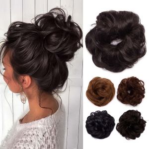 Chignon Synthetique Noir Chouchou Boucl&eacute; Faux Bun Chignon Extension Queue De Cheval, 30 G - Neuf