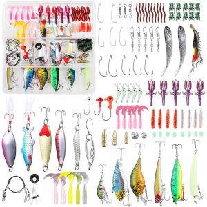 Kwex-Leurres De P&ecirc;che Kit 101pcs - Spinnerbaits,Plastique Vers,Minnow,Popper,Leurres,Souples P&ecirc;che Jigs Crochets De P&ecirc;che - Kit D'app&acirc;ts De P&ecirc;che Portable Avec Bo&icirc;te - Neuf
