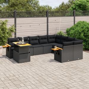Prolenta Premium - Salon De Jardin 10 Pcs Avec Coussins Noir R&eacute;sine Tress&eacute;e - Neuf