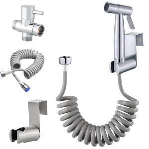 JGD-Kit Douchette WC avec Vanne 3 Voies,Douchette Toilette WC en Acier Inoxydable,Pulv&eacute;risateur de Bidet &agrave; Main pour Nettoyage Animal et L'hygi&egrave;ne Personnelle avec Tuyau Flexible T&eacute;lescopique - Neuf