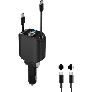 PLDHPRO Chargeur de Voiture R&eacute;tractable USB C, Charge Allume Cigare USB C 4 en 1, 12v/24v Compatible avec Galaxy s25/s24/s23/ultra iPhone 16/15/14/iPad Pro/Air - Noir - Neuf