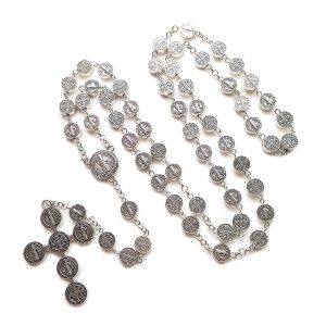 Collier Vintage Saint Beno&icirc;t Rosaire J&eacute;sus Croix Pendentif Pri&egrave;re - Neuf