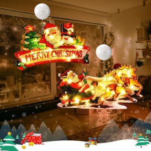 Kal-2 Pièces Lumières De Décoration De Noël,Lumières De Démarrage De Noël À Suspendre Avec Ventouse,Lumières De Ventouse De Fenêtre De Noël,Suspension Noel,Alimenté Par Pile,Deco De Noel Interieur (E - Neuf