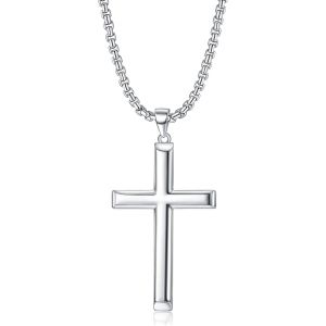 Trahoo-Pendentif Croix Collier En Argent 925 Avec Chaîne Figaro En Acier Inoxydable Taille Diamant Collier Pendentif Croix Biseauté Délicat Très Poli Collier Pour Homme Femmes - Neuf