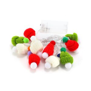 Guirlande Lumineuse Led En Forme De Bonnet De No&euml;l Avec 10 Mini Bonnets Tricot&eacute;s, Fonctionne Sur Piles, 1,5 M De Longueur. - Neuf