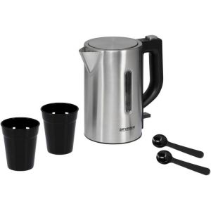 Bouilloire De Voyage Sans Bpa 1 100 W, Petite Bouilloire D'Une Capacit&eacute; De 0,5 L, Bouilloire &Eacute;lectrique Livr&eacute;e Avec 2 Tasses Et 2 Cuill&egrave;res, Inox/Noir, Wk 3647 - Neuf