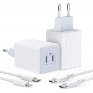 Chargeur Usb C Rapide 40w, Pack De 2 Chargeurs Rapides Double Port 20w, Alimentation Usb C, Adaptateur Secteur Pd 3.0 Avec Câble De Charge De 1,8 M Pour Iphone 15, 14, 13, 12, 11 Pro Max, Xs, Ipad Pr - Neuf
