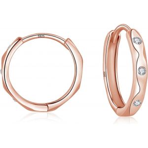 Kal-Créoles En Argent 925 Pour Femme Avec Zircone Blanche 5a - Boucles D'oreilles Créoles En Argent Sterling 925 Pour Femme Et Fille - Petit Cartilage De Dormeur Neutre Hypoallergénique - 13 À - Neuf