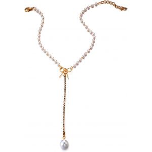 Kal-Papillon Noeud Perle Pendentif Collier Cristal Faux Perle Bowknot Collier Cha&icirc;ne Bijoux Pour Femmes Filles Ados - Neuf