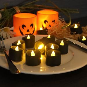 Lot De 12 Bougies Led (Noires), Bougies Chauffe-Plat Sans Flamme, Bougies Électriques Scintillantes, Décoration D'ambiance Intérieure Et Extérieure Pour Halloween, Mariages Et Fêtes (1) - Neuf