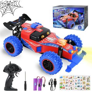 TZF-Voiture Ttélécommandée, 2,4GHz Voiture Telecommandé Tout Terrain avec lumière LED et 2 Batteries, 2WD Offroad RC Crawler Truck Voiture Jouet pour Enfant Garcon Fille 3+ Ans (Araignée) - Neuf