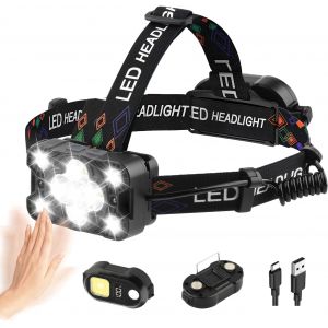 Lampe Frontale Led Ultra Puissante Rechargeable Avec Feu Arri&egrave;re Amovible, 9 Modes Pour Capteur De Mouvement, Ajustable 225&deg;, Ipx4 &Eacute;tanche, Convient Pour Randonn&eacute;e Camping P&ecirc;che Course - Neuf