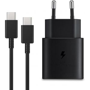 LORANKA-25W Chargeur Rapide pour Samsung Galaxy S24 S23 S22 S21 S20 S10 A14 A23 A34 A54 A53 Z Fold Flip 4/5, Tablette S8 Charge Rapide, Bloc USB C Adaptateur Secteur Prise avec C&acirc;ble Type C (Noir) - Neuf