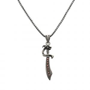Collier Argent Pendentif Sabre Serti Pierre Grenat - Neuf