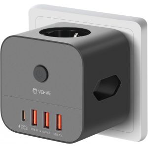 Cube multiprise sans c&acirc;ble avec USB C 20 W, multiprise cube avec 3 prises et chargeur USB, multiprise pour prise de courant, adaptateur pour la maison et le bureau, noir - Neuf