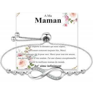 Eryi-Cadeau Femme Bracelet Femme Argent 925 Coeur Bracelet Réglable Bijoux Femme Cadeau Anniversaire Fête Des Manmans Pour Femme Maman,Noël Anniversaire Cadeau Romantiques Pour Elle - Neuf