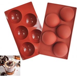 Kal-Lot De 2 Moules En Silicone Ronds À 5 Trous - 8 Cm - En Forme De Demi-Sphère - Pour Chocolat, Gâteau, Gelée, Mousse De Dôme - Neuf