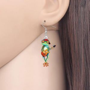Boucles D'oreilles Pendantes En Acrylique En Forme De Grenouille, Bijoux Amusants En Forme D'animaux, Accessoires Pour Femmes Et Filles - Guitare Grenouille - Neuf