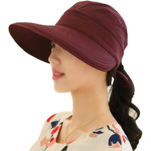 KAL-Chapeau De Soleil Pour Femme - Chapeau De Plage - Protection Solaire - Avec Fermeture Éclair - Large Bord - Pliable - Amovible - Respirant - Pour Les Voyages, Le Camping, Le Golf - Neuf