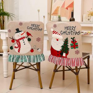 2Pcs de No&euml;l Housses de Chaise, Chaise de Couverture Arri&egrave;re de No&euml;l &agrave; Manger Chaise Housses de Chaise de Couverture, Chapeau de p&egrave;re No&euml;l de No&euml;l de la Maison Table de D&icirc;ner de No&euml;l Housses de Chai - Neuf