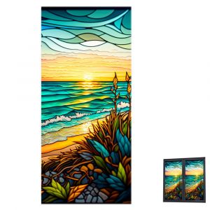 Film occultant statique pour portes et fen&ecirc;tres, motif vitrail, 100 x 45 cm, facile &agrave; installer et &agrave; retirer. - Neuf