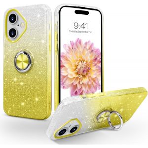 Kalanka-Coque Pour Iphone 16 6,1 Pouces Avec Anneau Rotatif 360° Support De Voiture Magnétiqu, Paillettes Scintillantes Brillantes Etui Protection À Anti-Rayure Antichoc Housse, Dégradé Jaune - Neuf